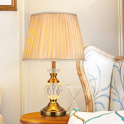 Tapered Drum Nightstand Lamp Modernist Fabric 1 Head Reading Book Light in Beige Beige Clearhalo 'Lamps' 'Table Lamps' Lighting' 411143