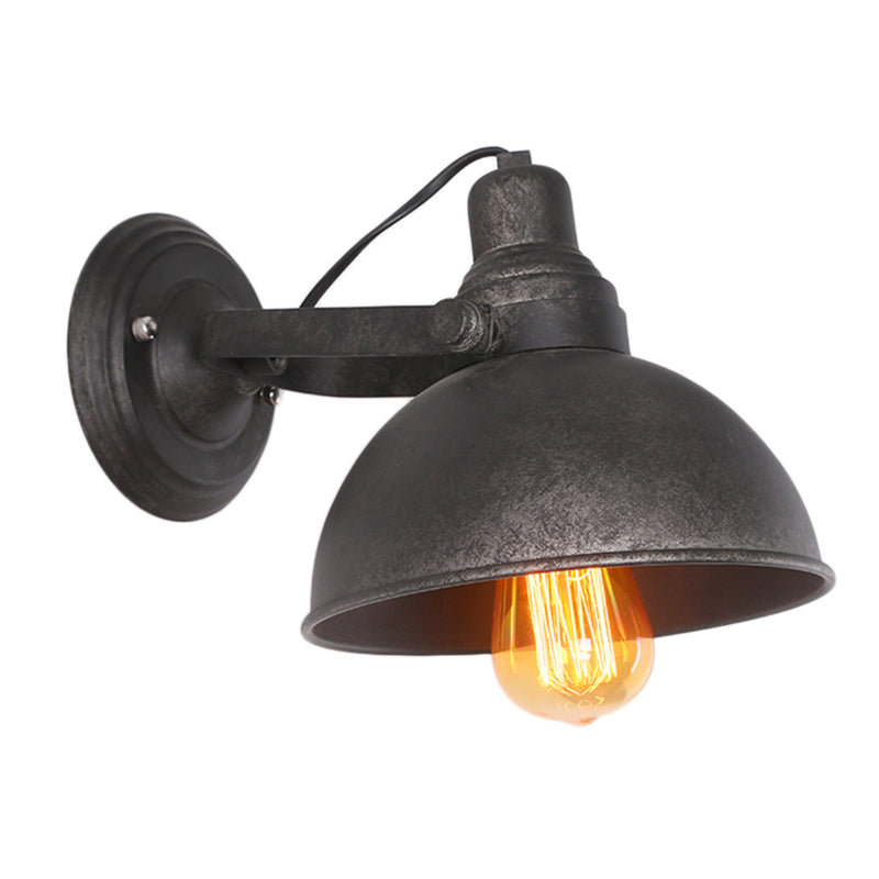 1 Bulb Dome Wall Sconce Light Antique Style Black/Rust Wrought Iron Wall Mount Light for Hallway Clearhalo 'Art deco wall lights' 'Cast Iron' 'Glass' 'Industrial wall lights' 'Industrial' 'Middle century wall lights' 'Modern' 'Rustic wall lights' 'Tiffany' 'Traditional wall lights' 'Wall Lamps & Sconces' 'Wall Lights' Lighting' 41116