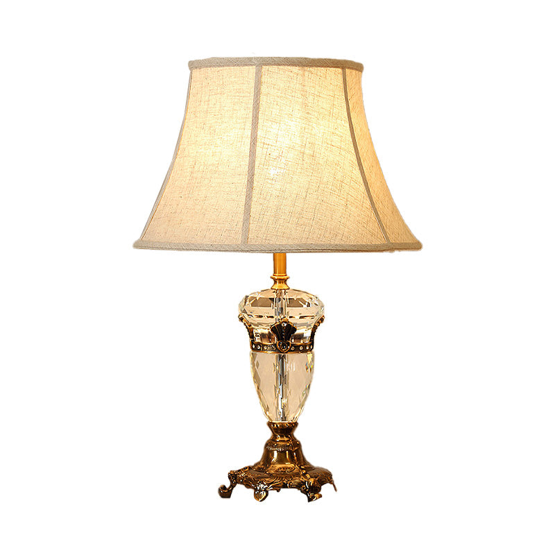 1 Head Curved Fabric Desk Light Modernism Faceted Crystal Night Table Lamp in Beige Clearhalo 'Lamps' 'Table Lamps' Lighting' 411250