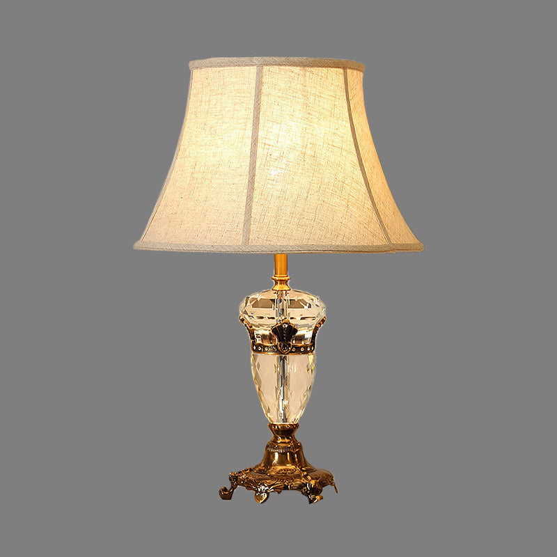1 Head Curved Fabric Desk Light Modernism Faceted Crystal Night Table Lamp in Beige Clearhalo 'Lamps' 'Table Lamps' Lighting' 411251