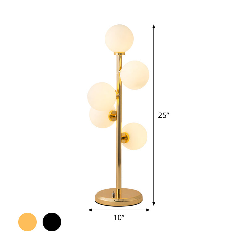 Ball Metal Night Table Lighting Post-Modern Cream Glass 5 Lights Black/Gold Nightstand Lamp for Dining Room Clearhalo 'Lamps' 'Table Lamps' Lighting' 411382