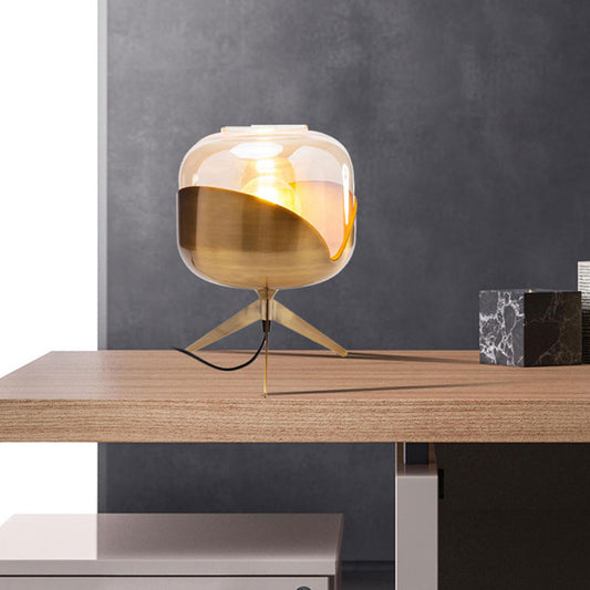 Gold Oval Nightstand Lamp Luxurious 1-Bulb Metal Night Lighting with Amber Glass Shade Gold Clearhalo 'Lamps' 'Table Lamps' Lighting' 411419