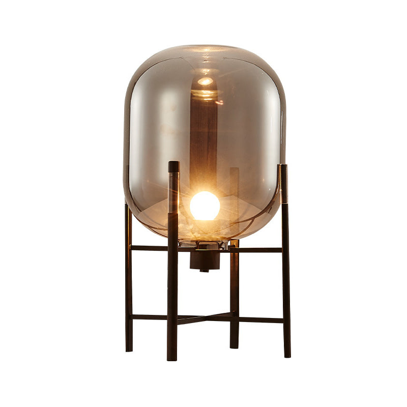 Oval Night Lighting Modern Smoke Gray/Cognac Glass Shade 1-Light Restaurant Nightstand Lamp with Vertical Metal Base Clearhalo 'Lamps' 'Table Lamps' Lighting' 411574