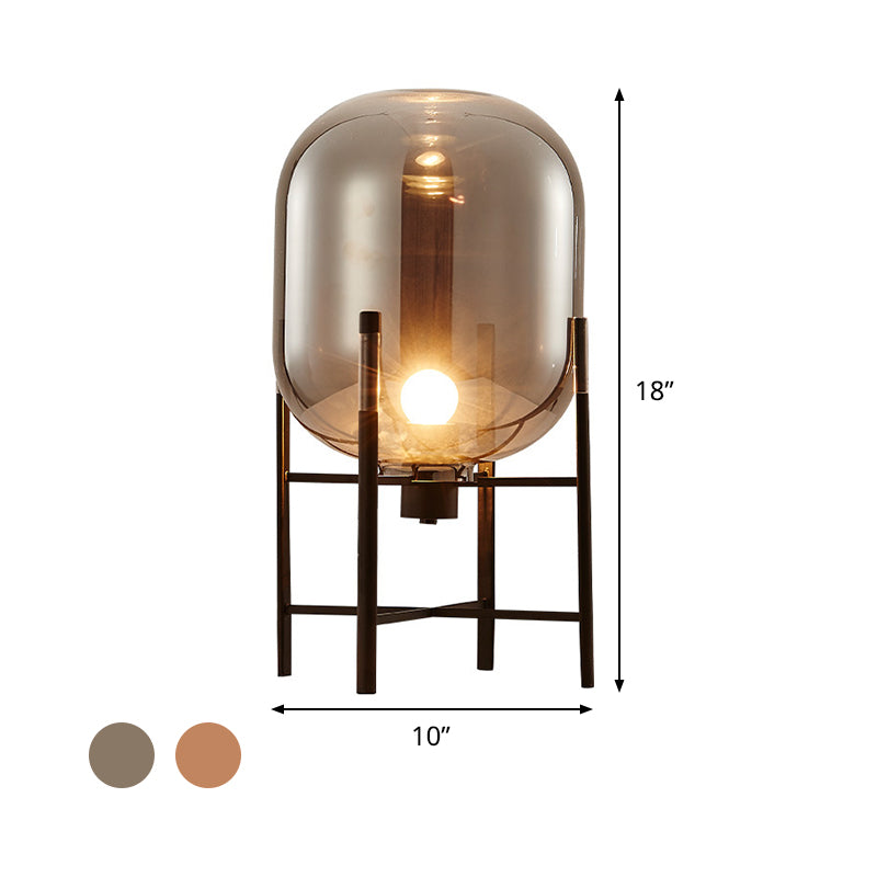 Oval Night Lighting Modern Smoke Gray/Cognac Glass Shade 1-Light Restaurant Nightstand Lamp with Vertical Metal Base Clearhalo 'Lamps' 'Table Lamps' Lighting' 411576