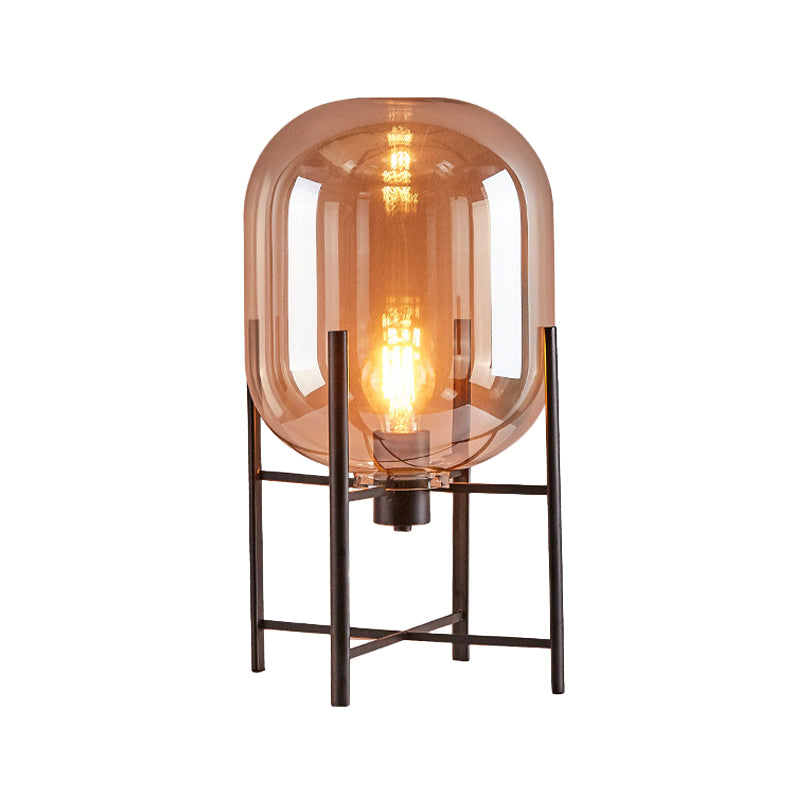 Oval Night Lighting Modern Smoke Gray/Cognac Glass Shade 1-Light Restaurant Nightstand Lamp with Vertical Metal Base Clearhalo 'Lamps' 'Table Lamps' Lighting' 411579