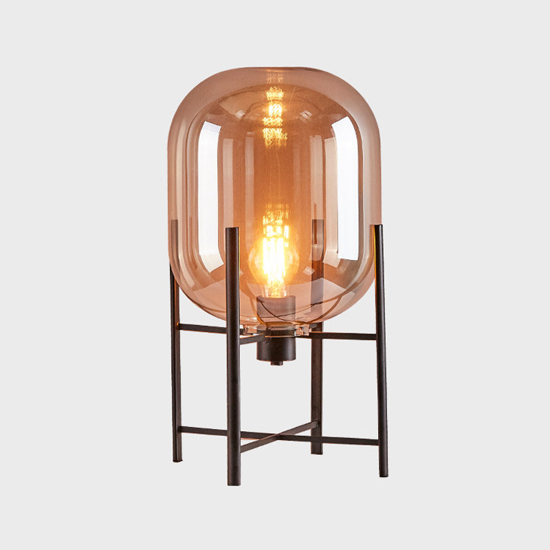 Oval Night Lighting Modern Smoke Gray/Cognac Glass Shade 1-Light Restaurant Nightstand Lamp with Vertical Metal Base Clearhalo 'Lamps' 'Table Lamps' Lighting' 411580