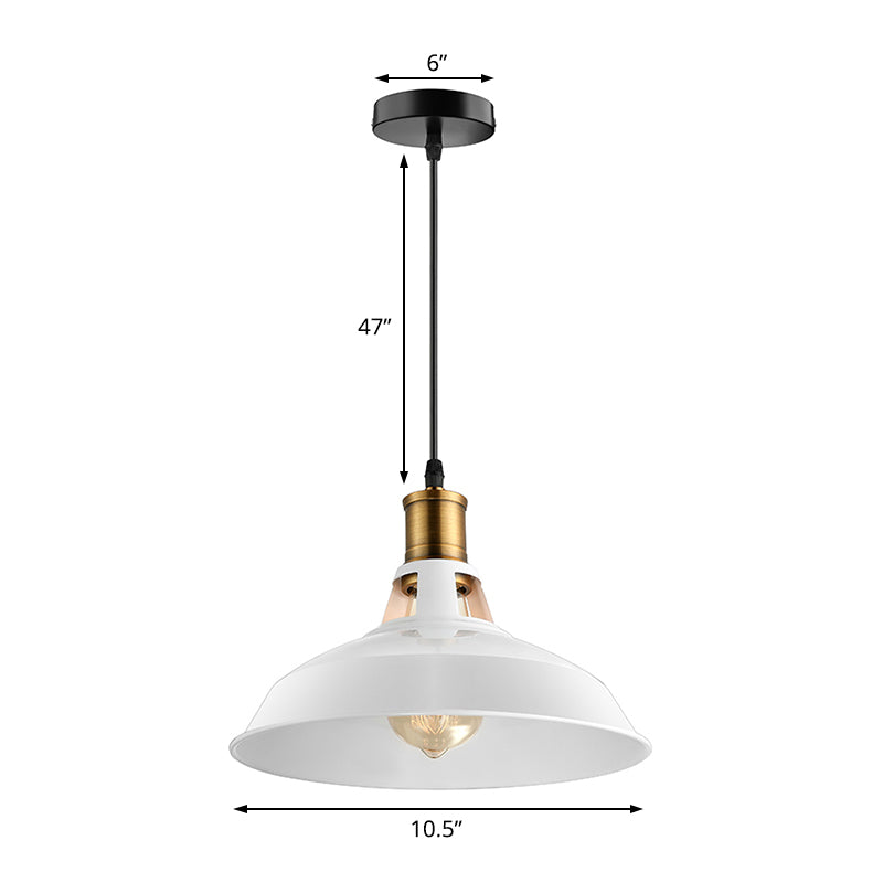 10.5"/12"/15" W 1 Light Hanging Light with Barn Shade Iron Farmhouse Style Dining Room Ceiling Light Fixture in Black/White/White Inner Clearhalo 'Art Deco Pendants' 'Black' 'Cast Iron' 'Ceiling Lights' 'Ceramic' 'Crystal' 'Industrial Pendants' 'Industrial' 'Metal' 'Middle Century Pendants' 'Pendant Lights' 'Pendants' 'Rustic Pendants' 'Tiffany' Lighting' 4118