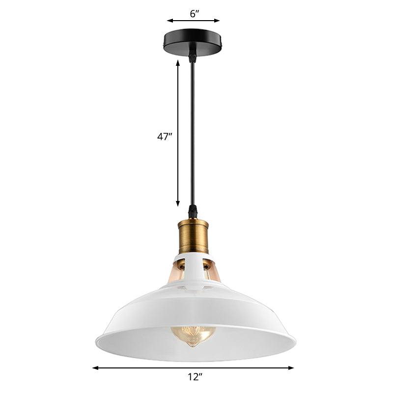 10.5"/12"/15" W 1 Light Hanging Light with Barn Shade Iron Farmhouse Style Dining Room Ceiling Light Fixture in Black/White/White Inner Clearhalo 'Art Deco Pendants' 'Black' 'Cast Iron' 'Ceiling Lights' 'Ceramic' 'Crystal' 'Industrial Pendants' 'Industrial' 'Metal' 'Middle Century Pendants' 'Pendant Lights' 'Pendants' 'Rustic Pendants' 'Tiffany' Lighting' 4119