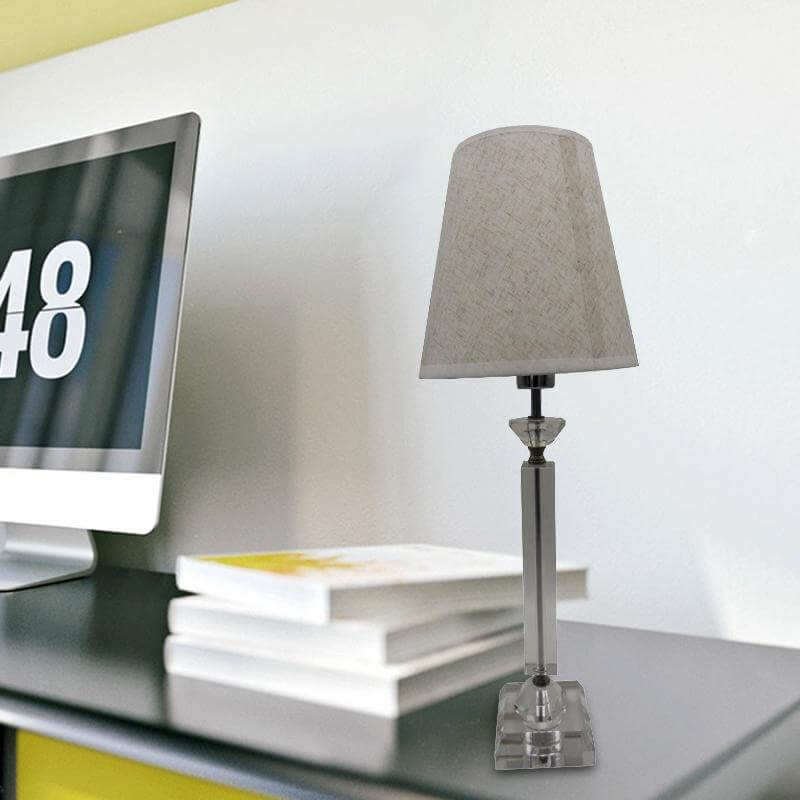 1 Bulb Baluster Fabric Table Light Modernism Hand-Cut Crystal Small Desk Lamp in Grey Clearhalo 'Lamps' 'Table Lamps' Lighting' 411943-sw