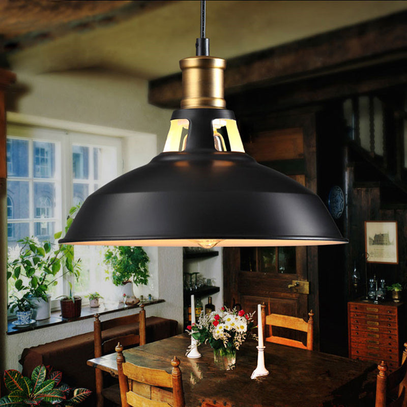 10.5"/12"/15" W 1 Light Hanging Light with Barn Shade Iron Farmhouse Style Dining Room Ceiling Light Fixture in Black/White/White Inner White Inner Clearhalo 'Art Deco Pendants' 'Black' 'Cast Iron' 'Ceiling Lights' 'Ceramic' 'Crystal' 'Industrial Pendants' 'Industrial' 'Metal' 'Middle Century Pendants' 'Pendant Lights' 'Pendants' 'Rustic Pendants' 'Tiffany' Lighting' 4123