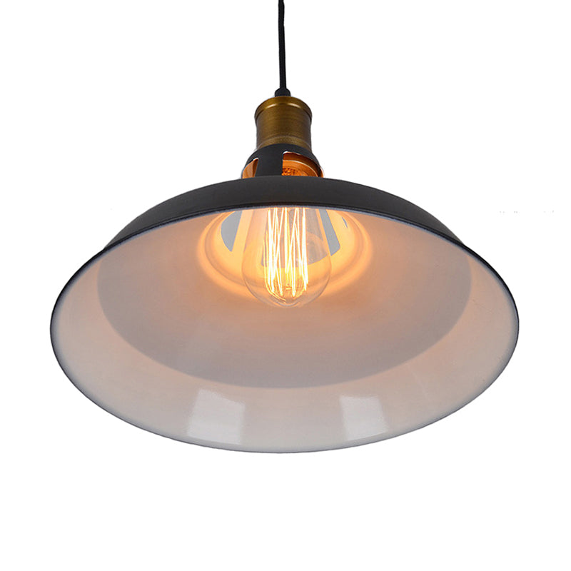 10.5"/12"/15" W 1 Light Hanging Light with Barn Shade Iron Farmhouse Style Dining Room Ceiling Light Fixture in Black/White/White Inner Clearhalo 'Art Deco Pendants' 'Black' 'Cast Iron' 'Ceiling Lights' 'Ceramic' 'Crystal' 'Industrial Pendants' 'Industrial' 'Metal' 'Middle Century Pendants' 'Pendant Lights' 'Pendants' 'Rustic Pendants' 'Tiffany' Lighting' 4125