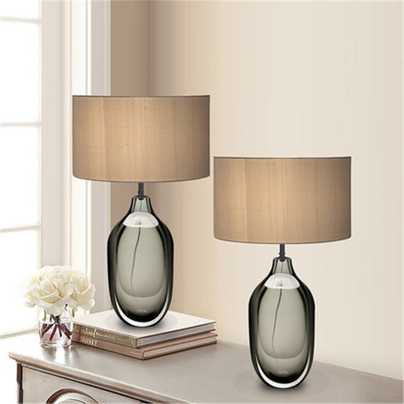 Straight Sided Shade Crystal Task Lamp Modernist Fabric 1 Bulb Reading Light in Khaki Khaki Clearhalo 'Lamps' 'Table Lamps' Lighting' 413029