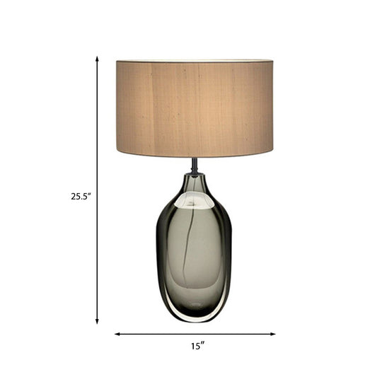 Straight Sided Shade Crystal Task Lamp Modernist Fabric 1 Bulb Reading Light in Khaki Clearhalo 'Lamps' 'Table Lamps' Lighting' 413033
