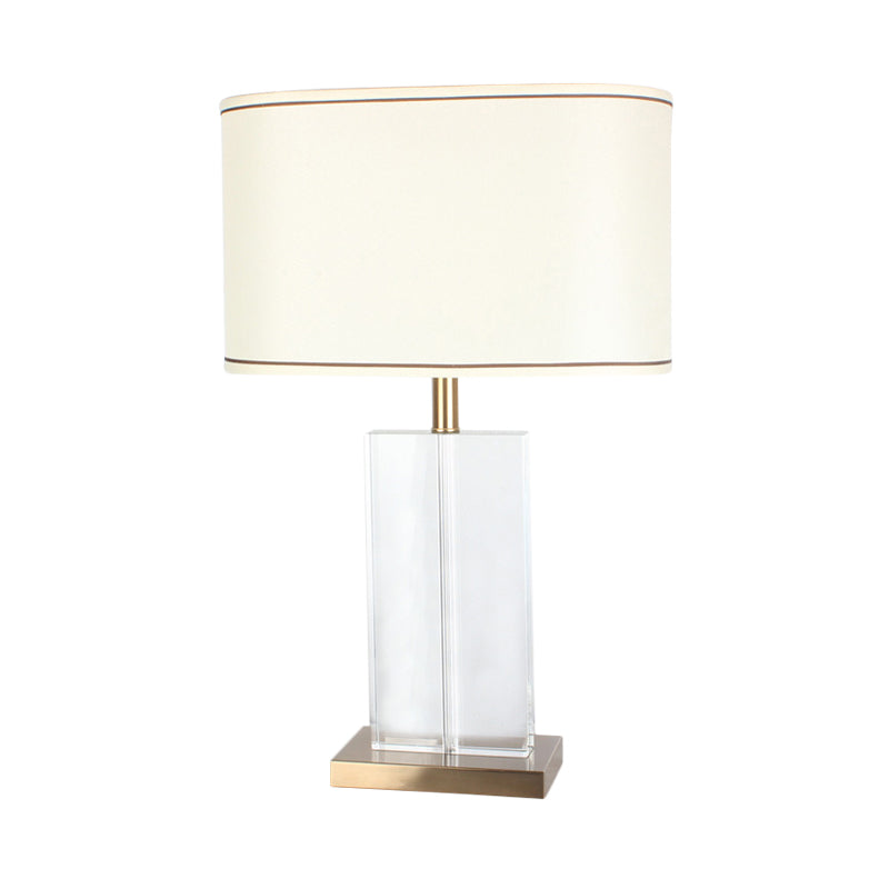 Shaded Fabric Desk Lamp Modern 1 Head Gold Table Light, Rectangle Clear Crystal Base Clearhalo 'Lamps' 'Table Lamps' Lighting' 413954