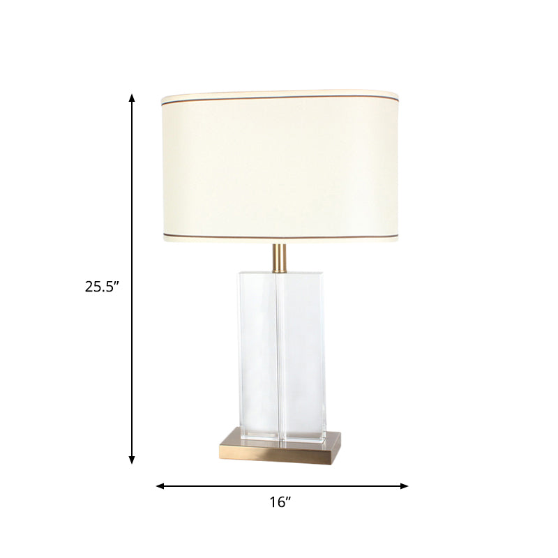 Shaded Fabric Desk Lamp Modern 1 Head Gold Table Light, Rectangle Clear Crystal Base Clearhalo 'Lamps' 'Table Lamps' Lighting' 413956