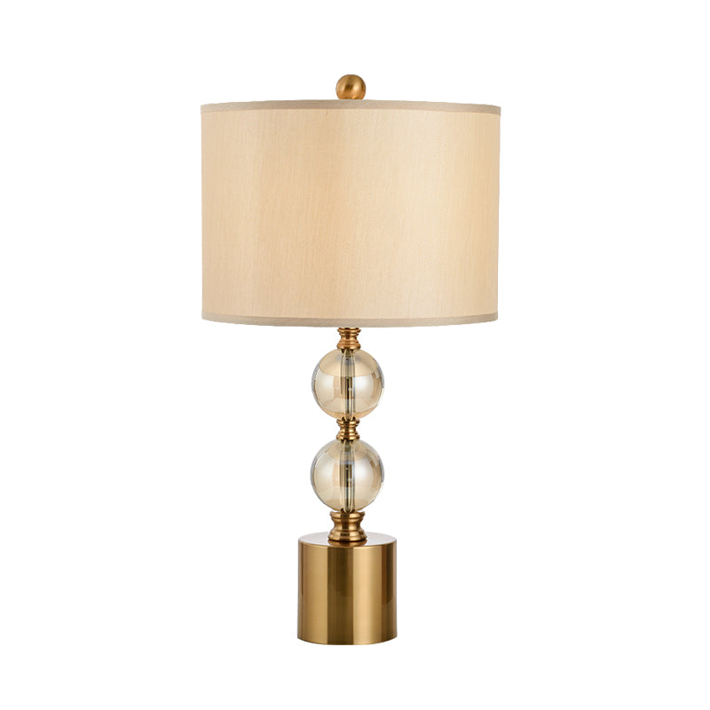 Gold Cylindrical Table Light Modernist 1 Head Fabric Small Desk Lamp with Metal Base Clearhalo 'Lamps' 'Table Lamps' Lighting' 415294