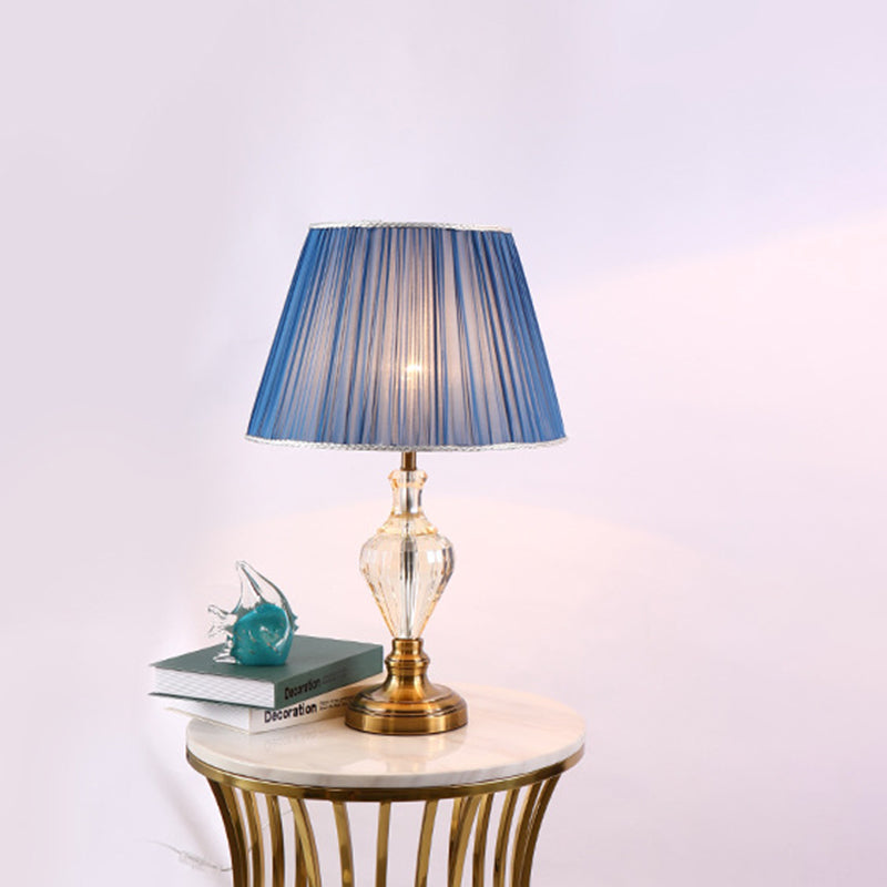 1 Bulb Dining Room Crystal Desk Lamp Modern Blue Table Light with Flared Fabric Shade Blue Clearhalo 'Lamps' 'Table Lamps' Lighting' 415411