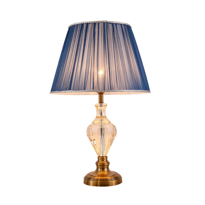 1 Bulb Dining Room Crystal Desk Lamp Modern Blue Table Light with Flared Fabric Shade Clearhalo 'Lamps' 'Table Lamps' Lighting' 415414