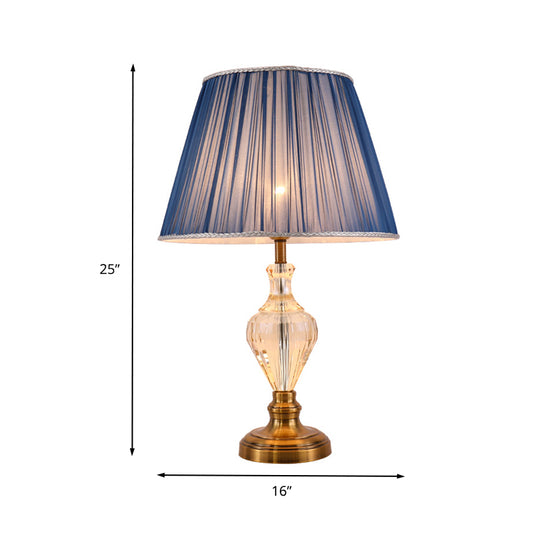 1 Bulb Dining Room Crystal Desk Lamp Modern Blue Table Light with Flared Fabric Shade Clearhalo 'Lamps' 'Table Lamps' Lighting' 415415