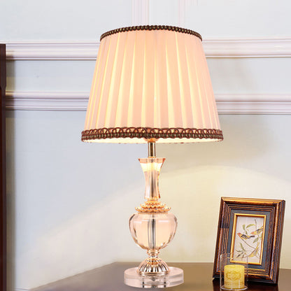 Pleated Fabric Task Light Modern 1 Head Beige Reading Lamp with Faux-Braided Detailing Beige Clearhalo 'Lamps' 'Table Lamps' Lighting' 415491