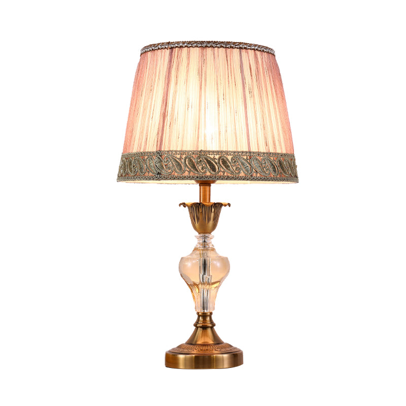 1 Bulb Living Room Crystal Desk Lamp Nordic Pink Table Light with Conical Fabric Shade Clearhalo 'Lamps' 'Table Lamps' Lighting' 415503