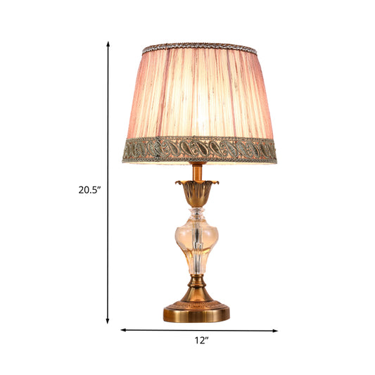 1 Bulb Living Room Crystal Desk Lamp Nordic Pink Table Light with Conical Fabric Shade Clearhalo 'Lamps' 'Table Lamps' Lighting' 415505