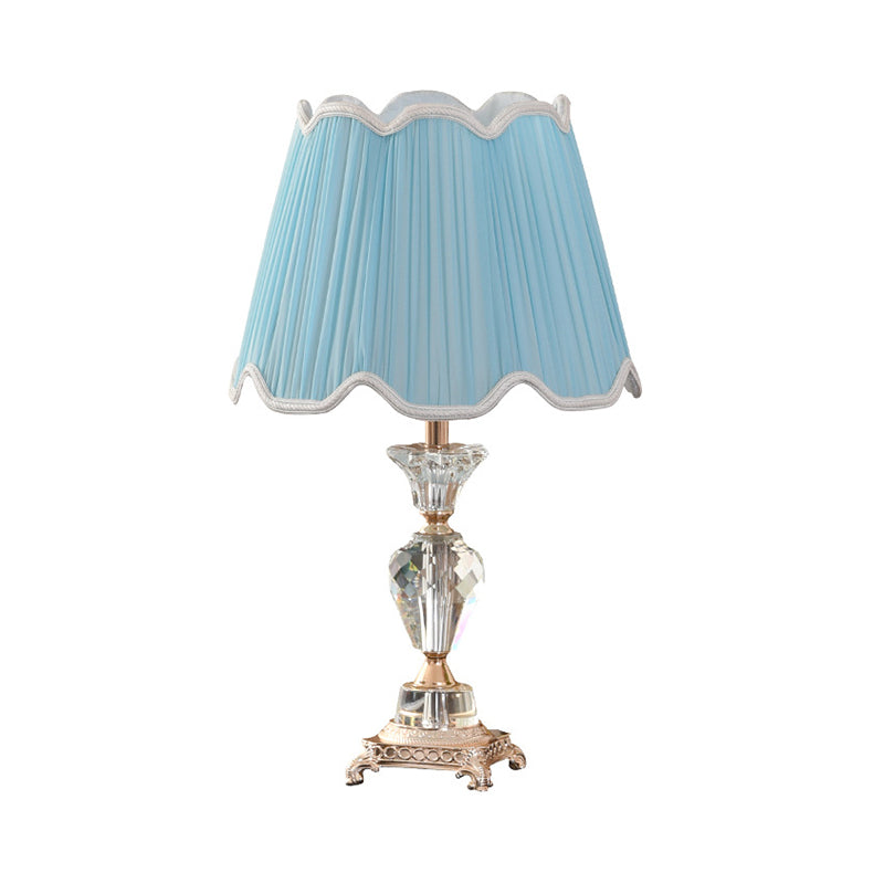 Fabric Cone Table Light Modern 1 Head Desk Lamp in Blue with Sculpted Bronze Metal Base Clearhalo 'Lamps' 'Table Lamps' Lighting' 415572
