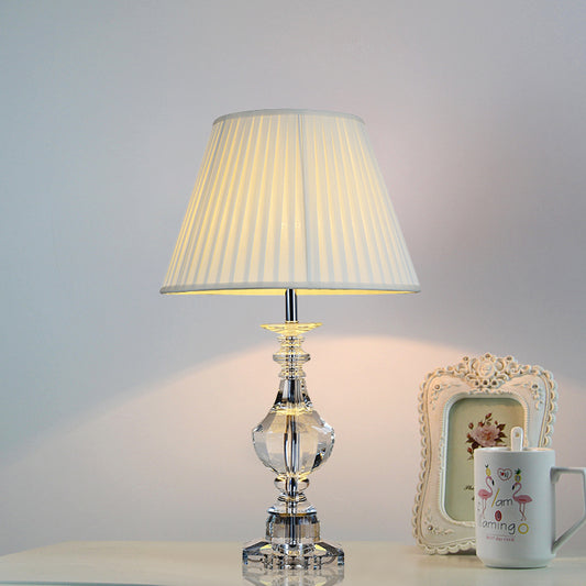 1 Bulb Urn-Shaped Desk Light Modernism Beveled Crystal Night Table Lamp in White White Clearhalo 'Lamps' 'Table Lamps' Lighting' 415635