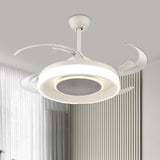 42" Wide White LED Pendant Fan Light Minimalist Acrylic Circular Semi Flush Mount Ceiling Fixture for Bedroom, 4 Clear Blades Clearhalo 'Ceiling Fans with Lights' 'Ceiling Fans' 'Modern Ceiling Fans' 'Modern' Lighting' 415761