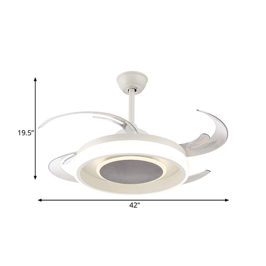 42" Wide White LED Pendant Fan Light Minimalist Acrylic Circular Semi Flush Mount Ceiling Fixture for Bedroom, 4 Clear Blades Clearhalo 'Ceiling Fans with Lights' 'Ceiling Fans' 'Modern Ceiling Fans' 'Modern' Lighting' 415764