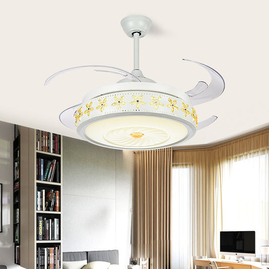 Metal White Fan Lamp Circle LED 42" Wide Modern Semi Flush Ceiling Light Fixture for Dining Room, 4 Clear Blades White Clearhalo 'Ceiling Fans with Lights' 'Ceiling Fans' 'Modern Ceiling Fans' 'Modern' Lighting' 415765