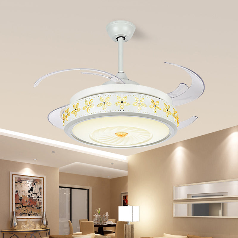 Metal White Fan Lamp Circle LED 42" Wide Modern Semi Flush Ceiling Light Fixture for Dining Room, 4 Clear Blades Clearhalo 'Ceiling Fans with Lights' 'Ceiling Fans' 'Modern Ceiling Fans' 'Modern' Lighting' 415766