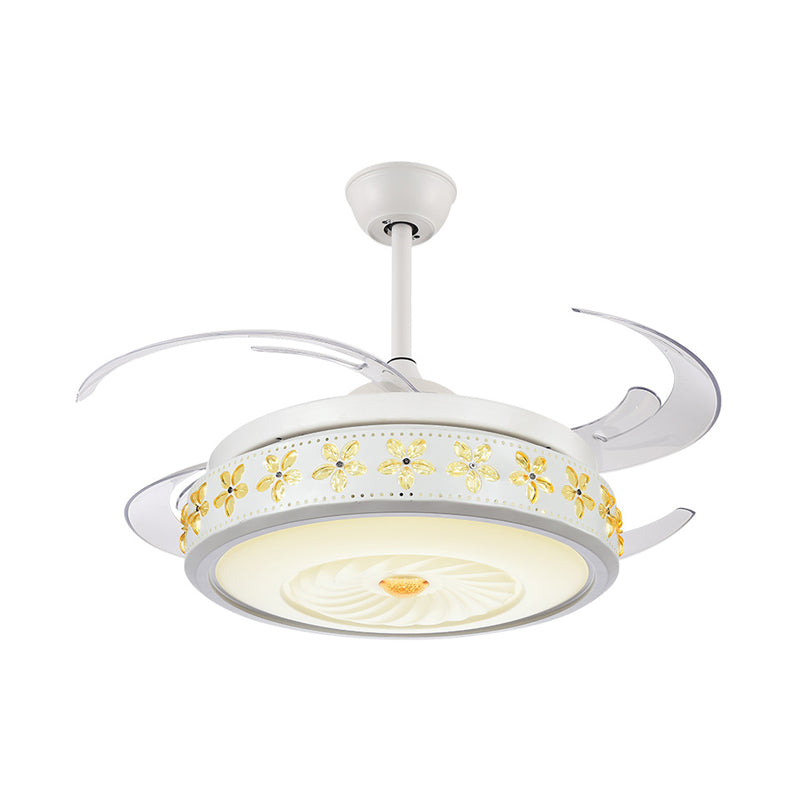 Metal White Fan Lamp Circle LED 42" Wide Modern Semi Flush Ceiling Light Fixture for Dining Room, 4 Clear Blades Clearhalo 'Ceiling Fans with Lights' 'Ceiling Fans' 'Modern Ceiling Fans' 'Modern' Lighting' 415767