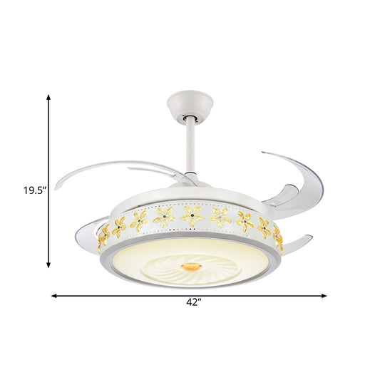 Metal White Fan Lamp Circle LED 42" Wide Modern Semi Flush Ceiling Light Fixture for Dining Room, 4 Clear Blades Clearhalo 'Ceiling Fans with Lights' 'Ceiling Fans' 'Modern Ceiling Fans' 'Modern' Lighting' 415769