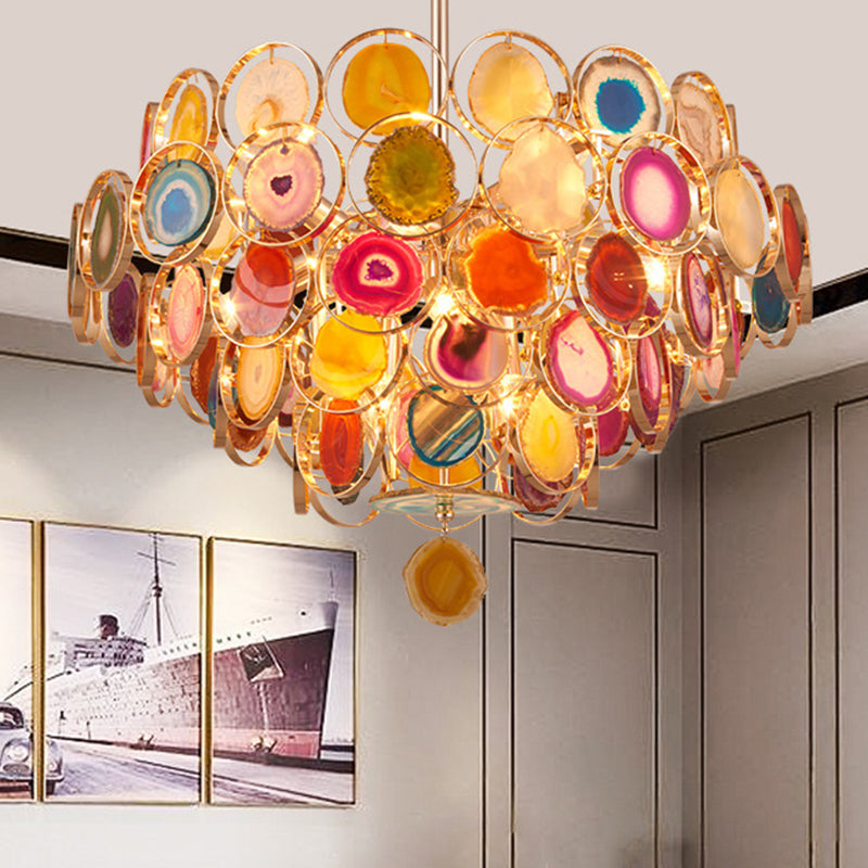 Gold 5-Tiered Ceiling Pendant Modern 12-Light Metal Chandelier Light with Colorful Agates Clearhalo 'Ceiling Lights' 'Chandeliers' 'Modern Chandeliers' 'Modern' Lighting' 415871