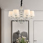 Minimalist 6-Head Ceiling Lamp with Fabric Shade Chrome Cone Chandelier Light for Dining Room Clearhalo 'Ceiling Lights' 'Chandeliers' 'Modern Chandeliers' 'Modern' Lighting' 415882