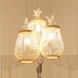Wood Cage Hanging Lamp Modern 1 Head Bamboo Ceiling Pendant Light with White Bird Wood Clearhalo 'Ceiling Lights' 'Modern Pendants' 'Modern' 'Pendant Lights' 'Pendants' Lighting' 415957