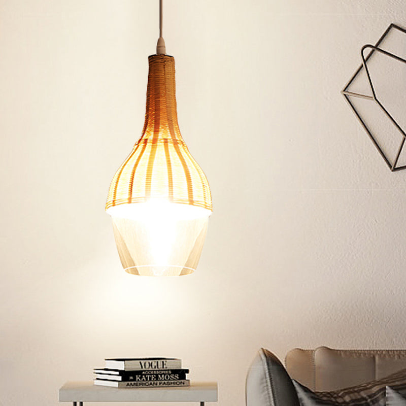 1 Bulb Dome/Jar Pendant Lighting Modernist Bamboo Hanging Light Fixture in Wood for Dining Room Clearhalo 'Ceiling Lights' 'Modern Pendants' 'Modern' 'Pendant Lights' 'Pendants' Lighting' 415962