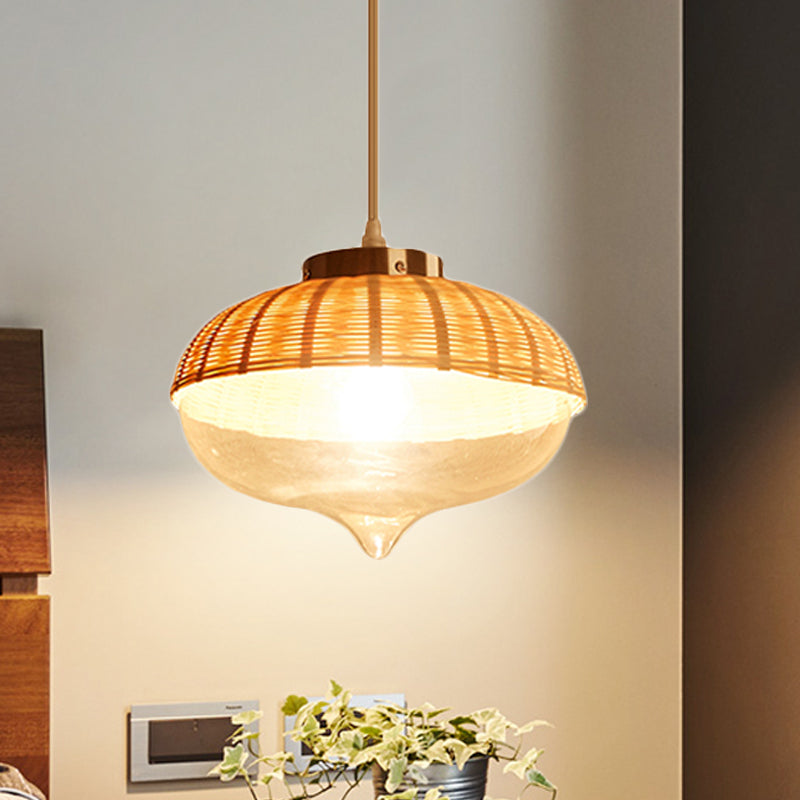 1 Bulb Dome/Jar Pendant Lighting Modernist Bamboo Hanging Light Fixture in Wood for Dining Room Clearhalo 'Ceiling Lights' 'Modern Pendants' 'Modern' 'Pendant Lights' 'Pendants' Lighting' 415963