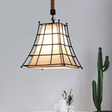 Wire Frame Flared Hanging Lamp with Fabric Shade 1 Light Rustic Suspension Light in Black Clearhalo 'Art Deco Pendants' 'Cast Iron' 'Ceiling Lights' 'Ceramic' 'Crystal' 'Industrial Pendants' 'Industrial' 'Metal' 'Middle Century Pendants' 'Pendant Lights' 'Pendants' 'Tiffany' Lighting' 415986