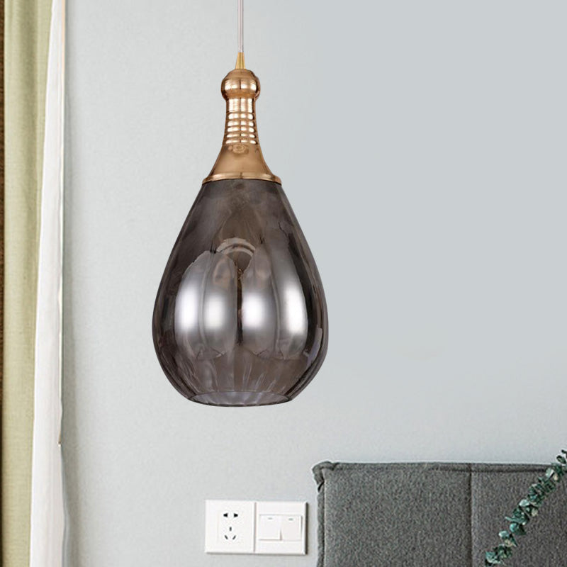 Vintage Teardrop Pendant Lighting 1 Bulb Height Adjustable Amber/Clear/Smoke Water Glass Shade Hanging Ceiling Light Clearhalo 'Ceiling Lights' 'Glass shade' 'Glass' 'Industrial Pendants' 'Industrial' 'Middle Century Pendants' 'Pendant Lights' 'Pendants' 'Tiffany' Lighting' 415988