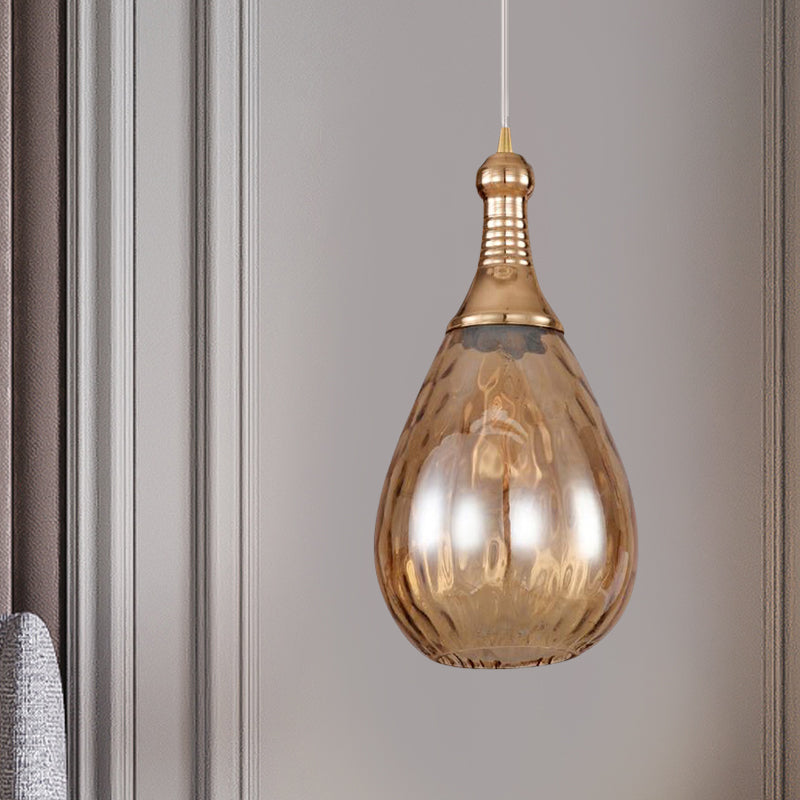 Vintage Teardrop Pendant Lighting 1 Bulb Height Adjustable Amber/Clear/Smoke Water Glass Shade Hanging Ceiling Light Clearhalo 'Ceiling Lights' 'Glass shade' 'Glass' 'Industrial Pendants' 'Industrial' 'Middle Century Pendants' 'Pendant Lights' 'Pendants' 'Tiffany' Lighting' 415989