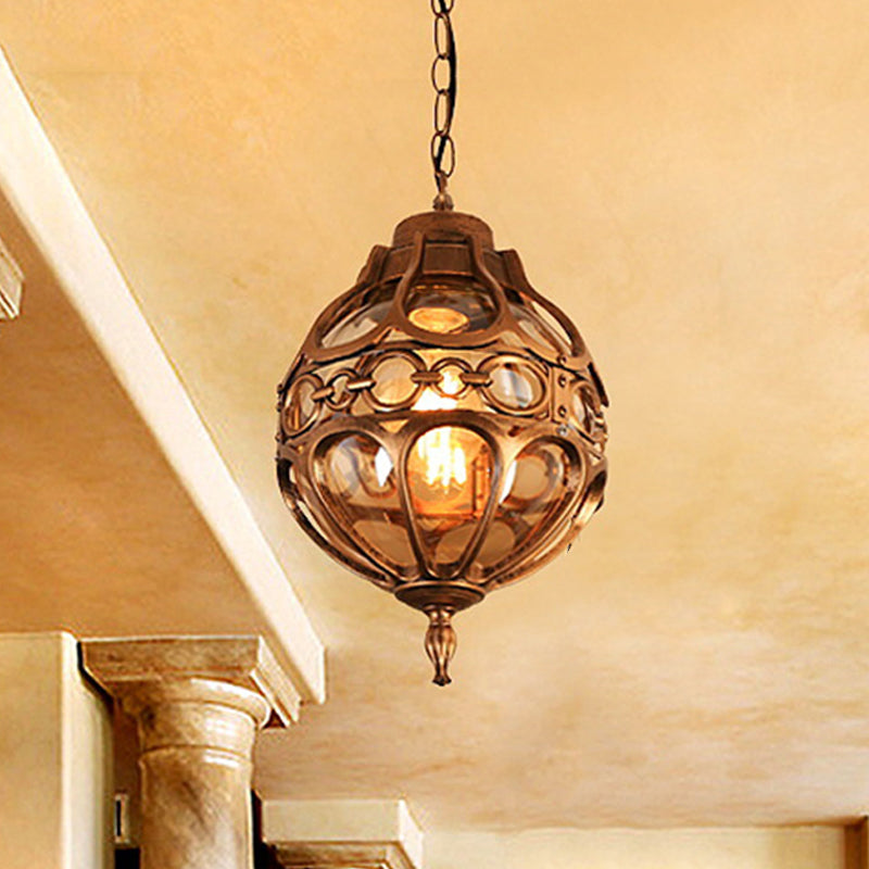 Loft Sphere Ceiling Pendant Light Amber Closed Glass 1 Light 7"/9" W Outdoor Hanging Light for Balcony in Black/Bronze Clearhalo 'Art Deco Pendants' 'Black' 'Cast Iron' 'Ceiling Lights' 'Ceramic' 'Crystal' 'Industrial Pendants' 'Industrial' 'Metal' 'Middle Century Pendants' 'Pendant Lights' 'Pendants' 'Rustic Pendants' 'Tiffany' Lighting' 415991