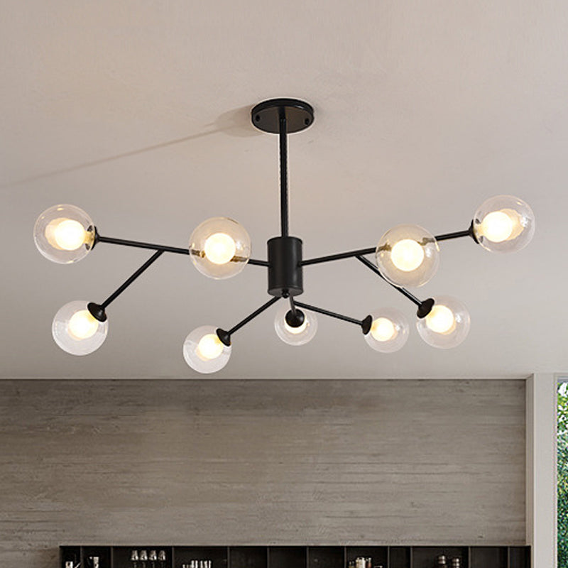 Globe Clear Glass Chandelier Lamp Contemporary 6/9 Lights Black/Gold Hanging Ceiling Light Fixture with Starburst Design Clearhalo 'Ceiling Lights' 'Chandeliers' 'Glass shade' 'Glass' 'Modern Chandeliers' 'Modern' Lighting' 416025