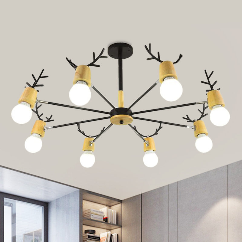 Sputnik Metal Chandelier Lighting Modern 3/6/8 Lights White/Black Ceiling Hang Fixture with Bare Bulb for Bedroom Clearhalo 'Ceiling Lights' 'Chandeliers' 'Modern Chandeliers' 'Modern' Lighting' 416042