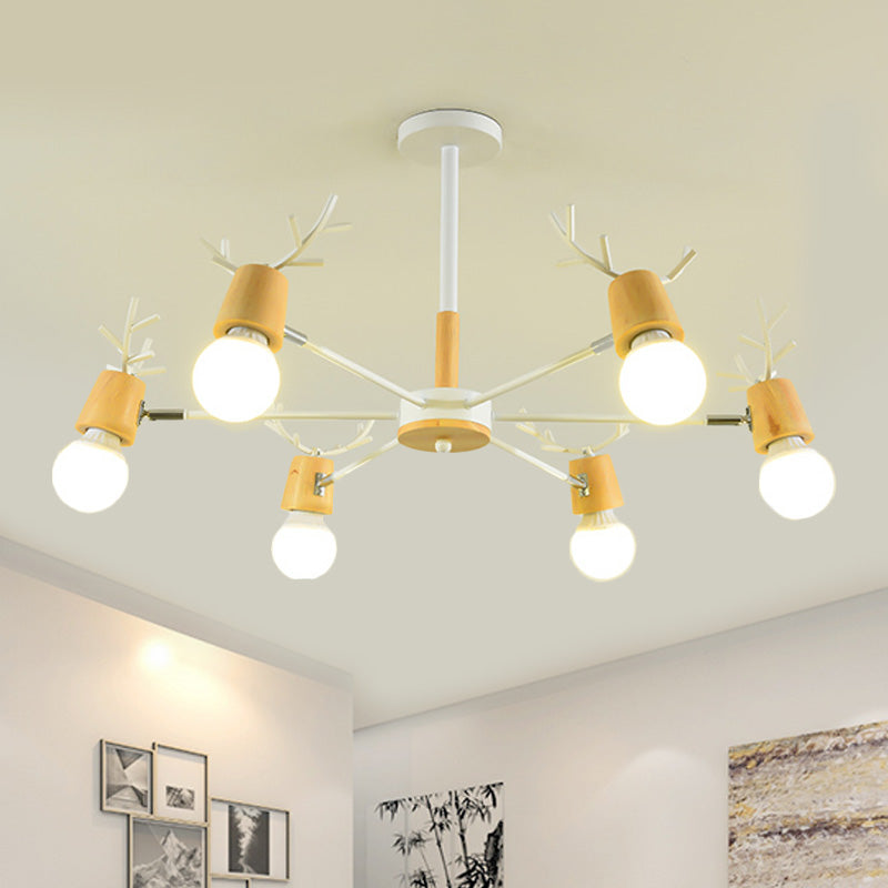 Sputnik Metal Chandelier Lighting Modern 3/6/8 Lights White/Black Ceiling Hang Fixture with Bare Bulb for Bedroom Clearhalo 'Ceiling Lights' 'Chandeliers' 'Modern Chandeliers' 'Modern' Lighting' 416046