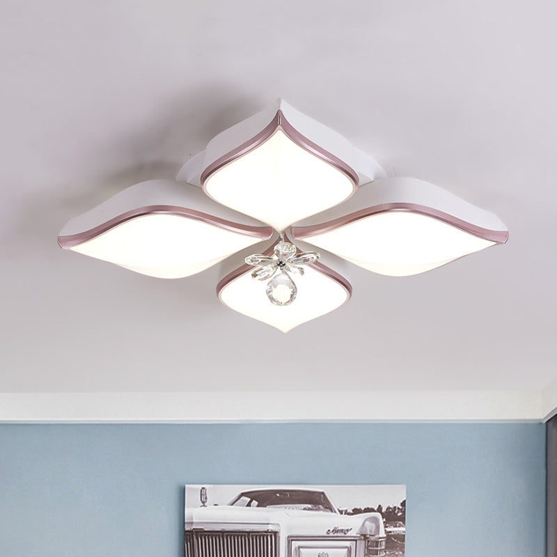 Contemporary Flower Ceiling Mounted Fixture Acrylic 4/5/6 Heads White Flush Ceiling Light with Crystal Drop for Living Room in Warm Clearhalo 'Ceiling Lights' 'Close To Ceiling Lights' 'Close to ceiling' 'Flush mount' Lighting' 416069