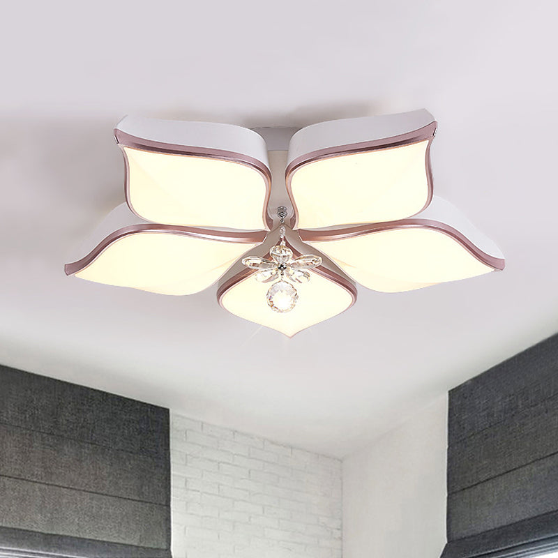Contemporary Flower Ceiling Mounted Fixture Acrylic 4/5/6 Heads White Flush Ceiling Light with Crystal Drop for Living Room in Warm Clearhalo 'Ceiling Lights' 'Close To Ceiling Lights' 'Close to ceiling' 'Flush mount' Lighting' 416070