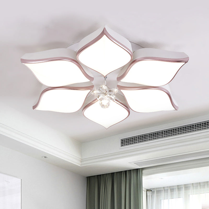 Contemporary Flower Ceiling Mounted Fixture Acrylic 4/5/6 Heads White Flush Ceiling Light with Crystal Drop for Living Room in Warm Clearhalo 'Ceiling Lights' 'Close To Ceiling Lights' 'Close to ceiling' 'Flush mount' Lighting' 416071