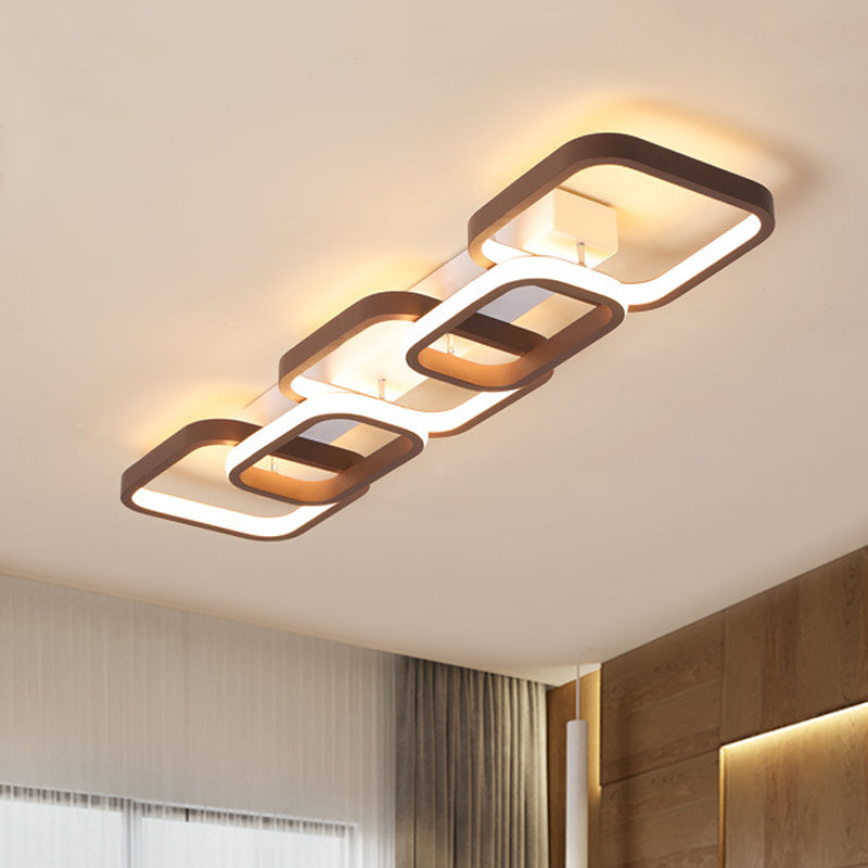 2/3/4 Heads Simple Square Flush Mount Ceiling Lamp Brown Hallway Ceiling Flush Mount in Warm/White Clearhalo 'Ceiling Lights' 'Close To Ceiling Lights' 'Close to ceiling' 'Flush mount' Lighting' 416073